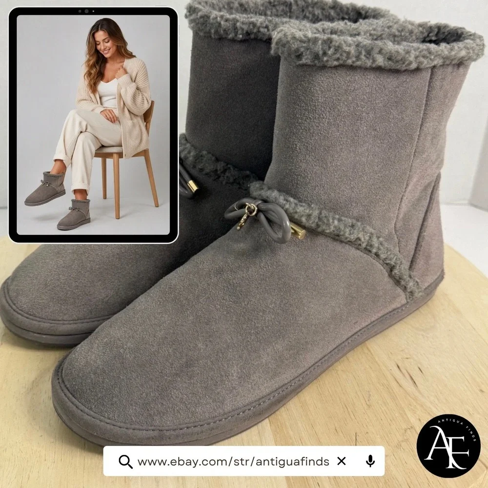 KATE SPADE Women's Boots Marie Faux Shearling Suede Leather Pull-On Shoes Size 9